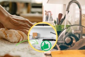 piano della cucina sporco, con piano della cucina pulito