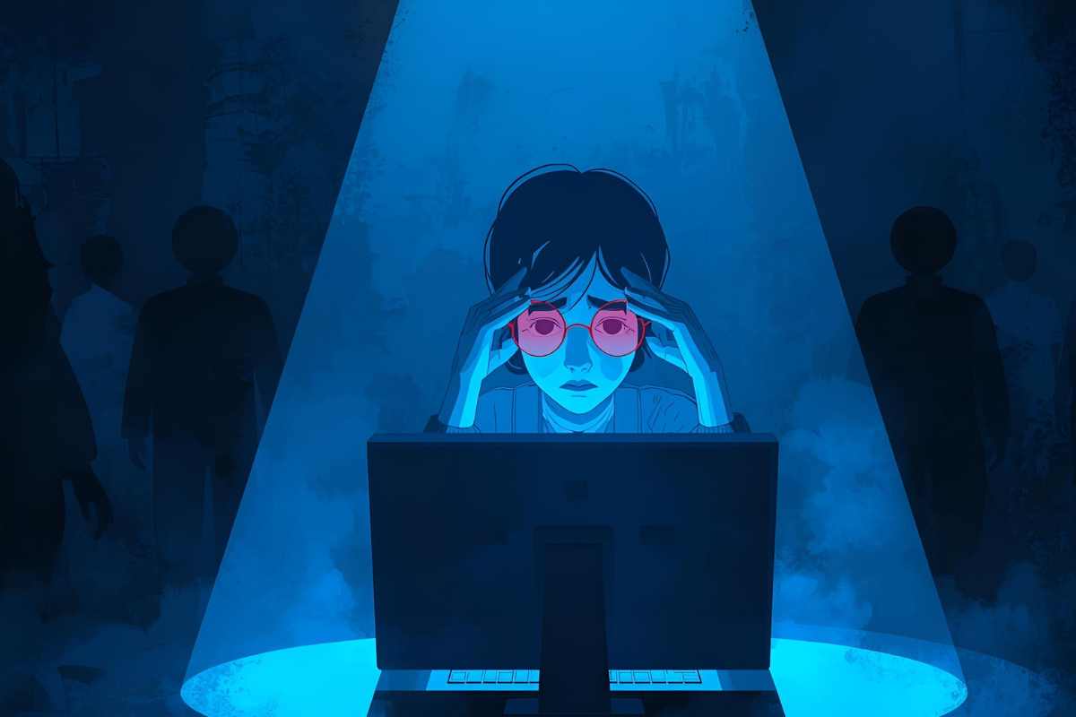 immagine grafica di persona stressata davanti allo schermo
