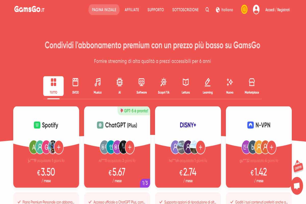 l'homepage di gamsgo
