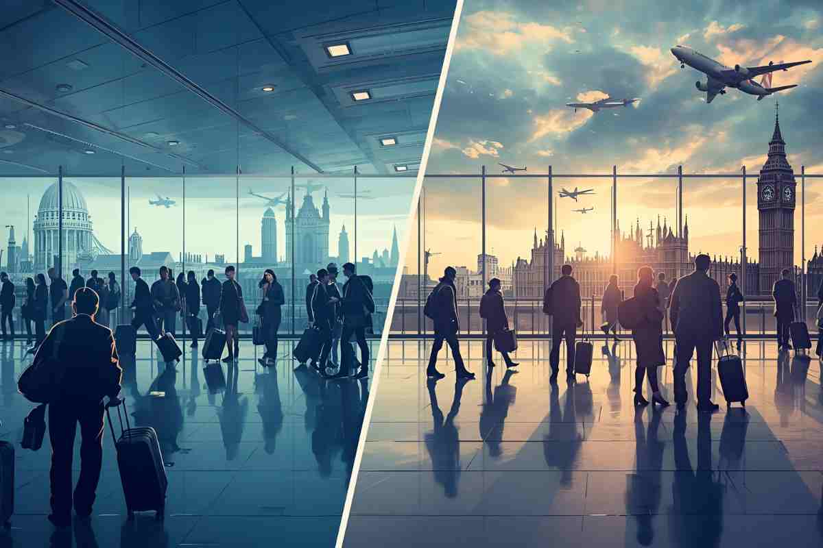 passeggeri in due aeroporti immagine grafica