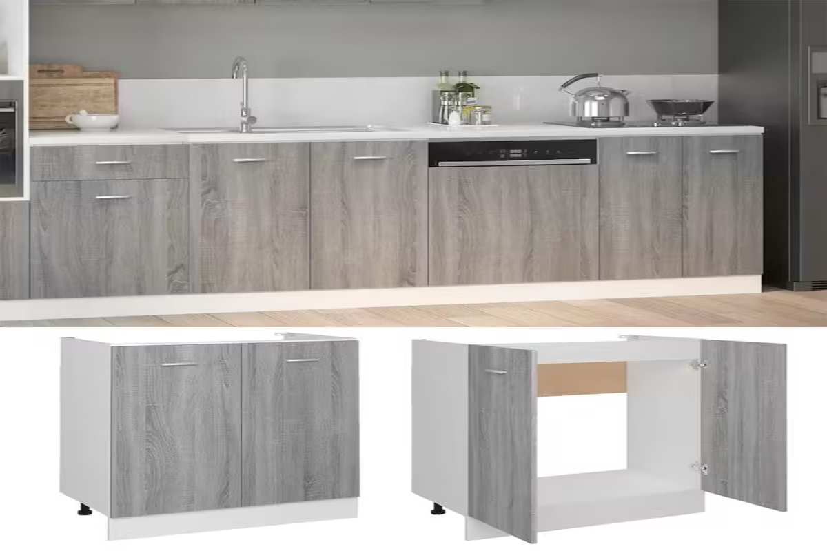 una cucina e i dettagli del mobiletto