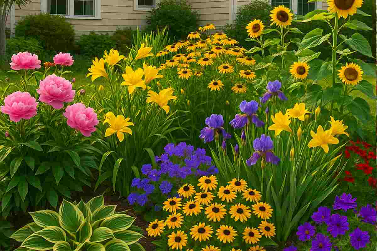 piante rigogliose e fiorite in giardino